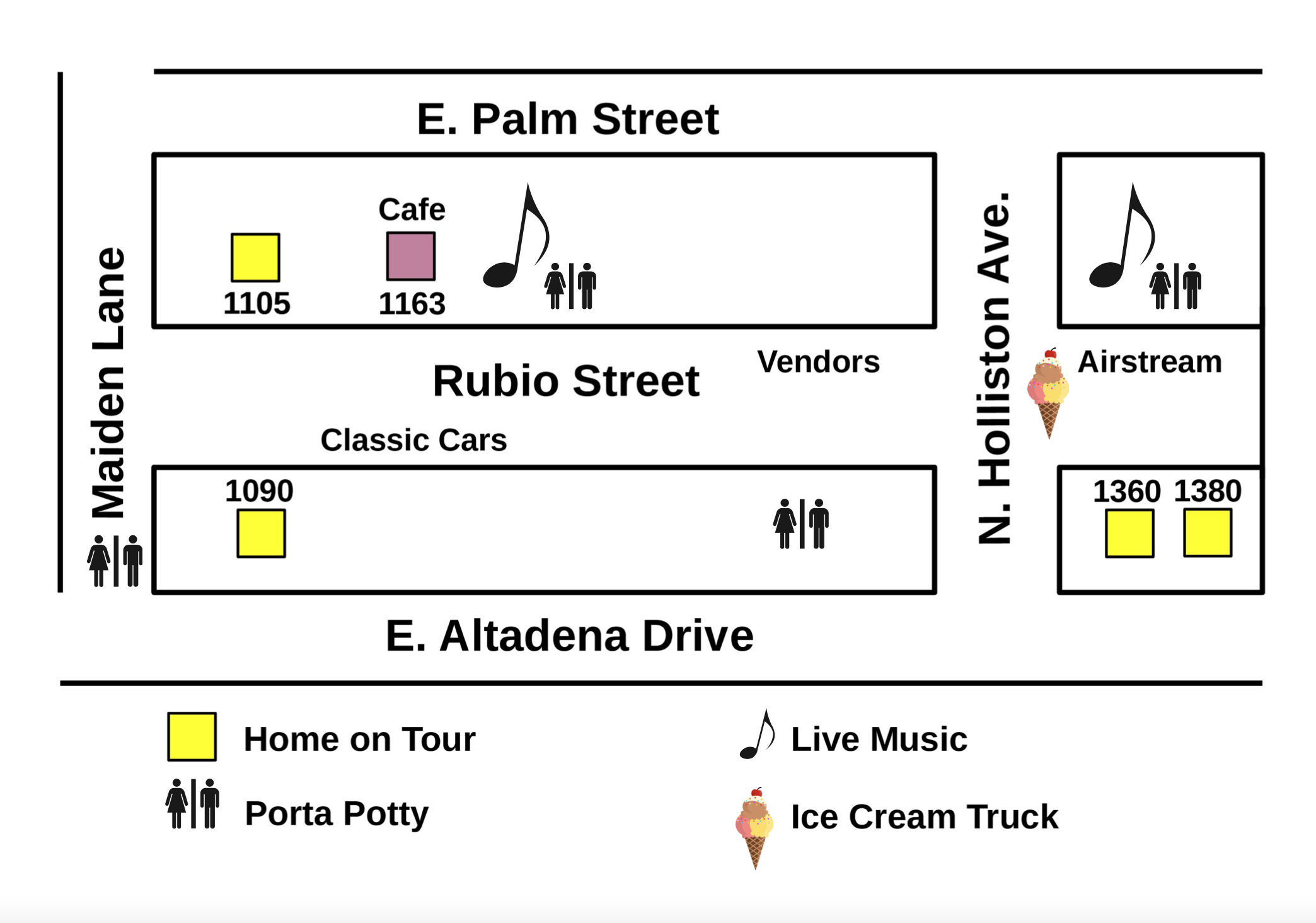 Map of Rubio Street - Home Tour 2023 - Altadena Guild