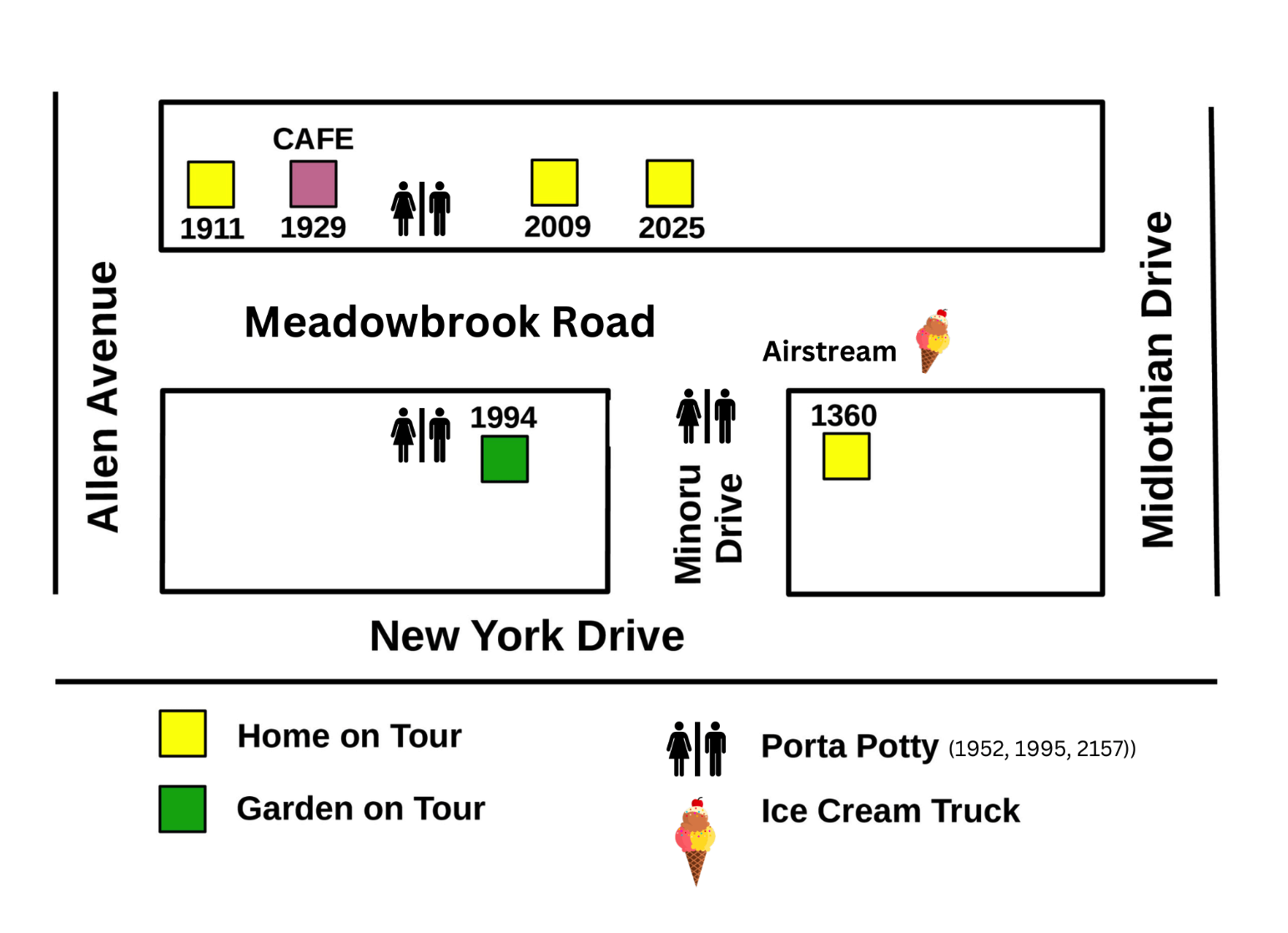Map of Meadowbrook Road Home Tour - Altadena Guild